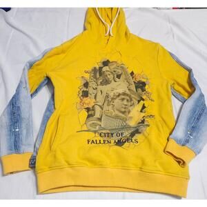 Iro-ochi GAZO Distressed Denim Hoodie Graphic Print Streetwear‎ Unisex  Medium